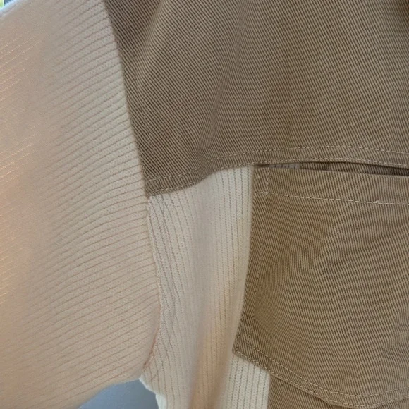 Le Lis Women's Tan and Cream Color Block Jean Jacket - Picture 4 of 7